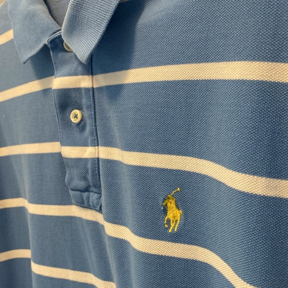 Polo Ralph Lauren Men's M Blue Striped Cotton Polo Shirt - Picture 6 of 11
